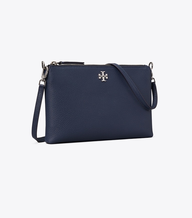 Tory Burch designer crossbody bags Mercer Pebbled Zip Crossbody in Dark Sky angle