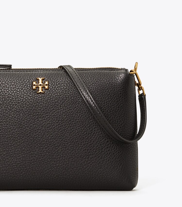 Tory Burch designer crossbody bags Mercer Pebbled Zip Crossbody in Black detail