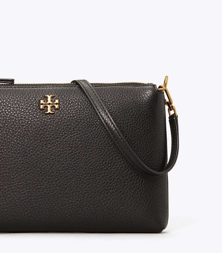 Tory Burch designer crossbody bags Mercer Pebbled Zip Crossbody in Black angle