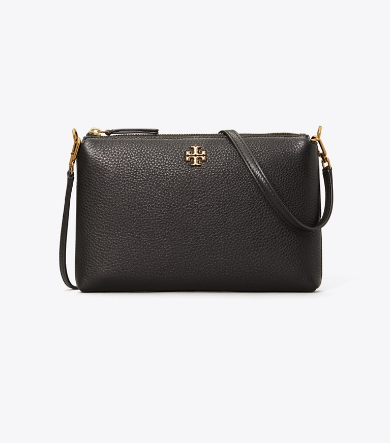 Tory Burch designer crossbody bags Mercer Pebbled Zip Crossbody in Black angle
