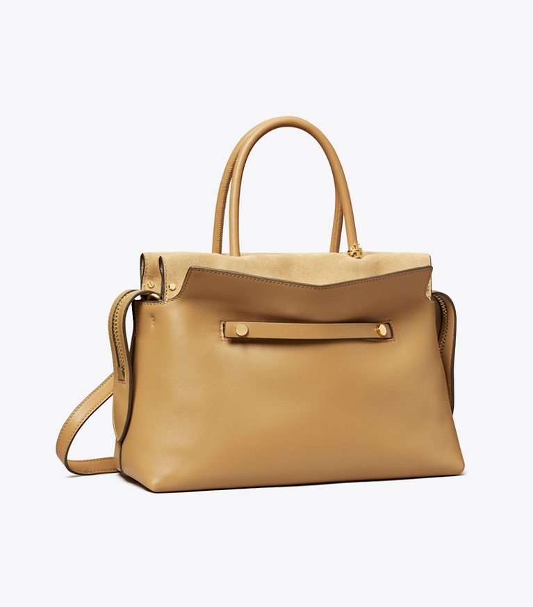 Tory Burch designer satchels Mercer Satchel in Ginger Shortbread angle