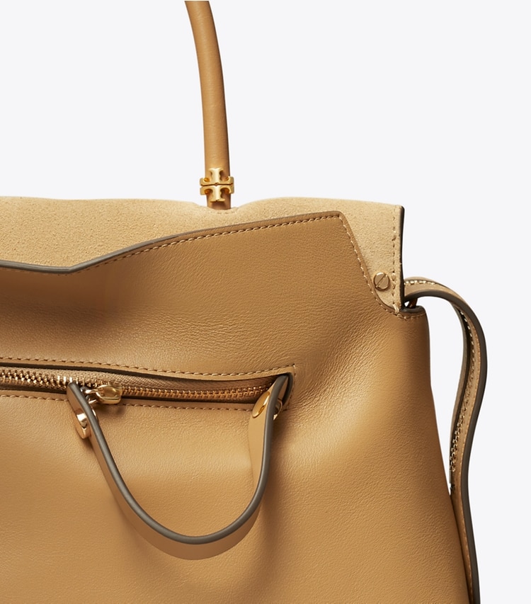 Tory Burch designer satchels Mercer Satchel in Ginger Shortbread detail