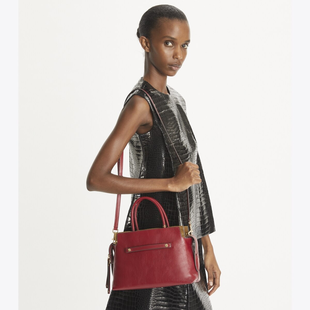 TORY BURCH オルオハ フリント ホフリン ショツ 161839 406 Mercer Croc-Embossed Satchel: Women's Designer Satchels