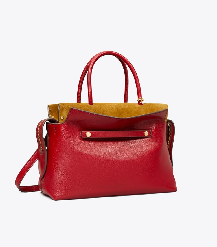 Tory Burch designer satchels Mercer Textured Satchel in Ruby angle