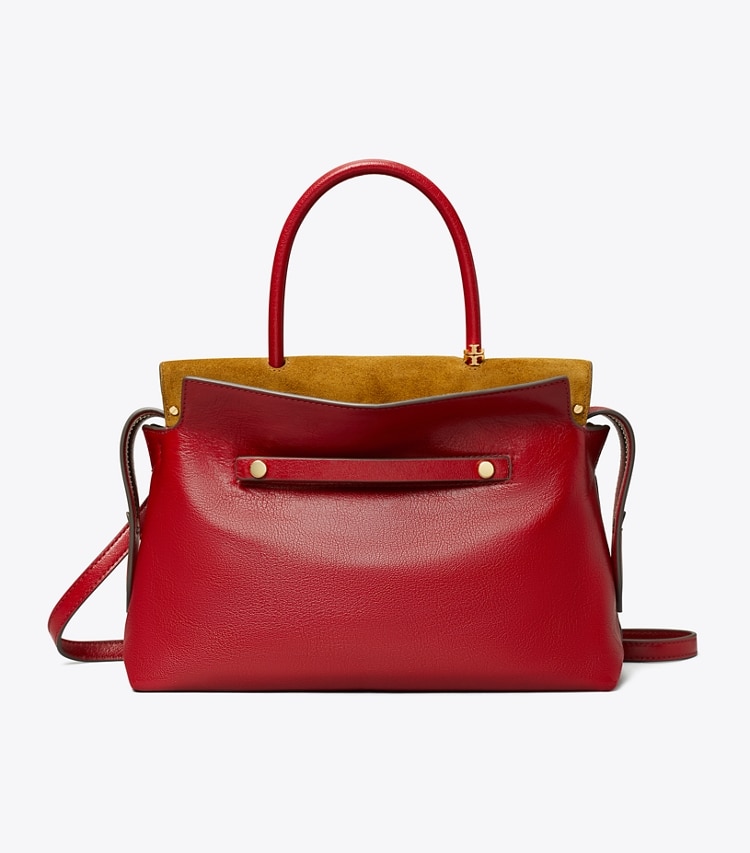 Tory Burch designer satchels Mercer Textured Satchel in Ruby front