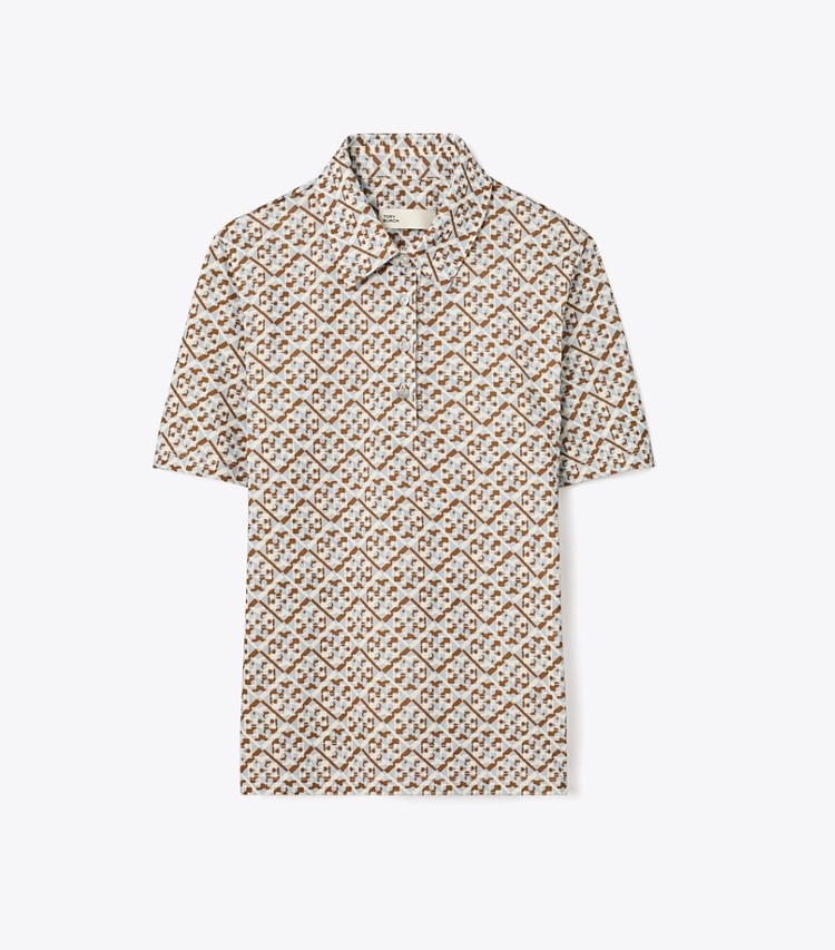 Tory Sport designer tops Mercerized Cotton Polo in Prisimatic T Monogram in Slate Melange front
