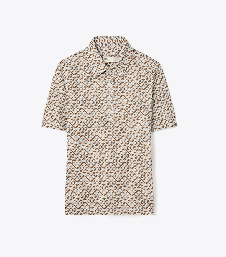 Tory Sport designer tops Mercerized Cotton Polo in Prisimatic T Monogram in Slate Melange front