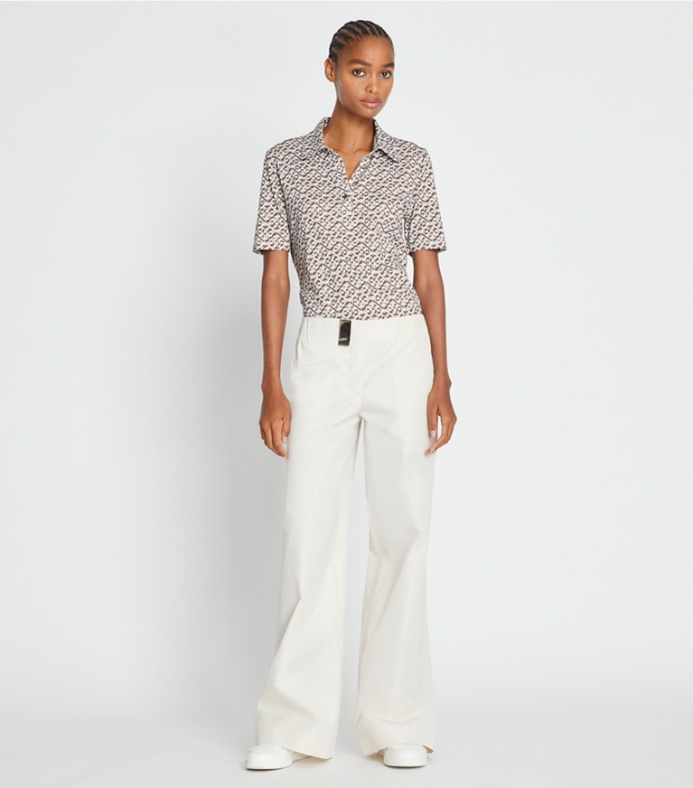 Tory Sport designer tops Mercerized Cotton Polo in Prisimatic T Monogram in Slate Melange front