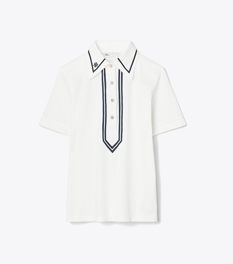 Tory Burch Women’s Lidia Ruffle Polo Shirt Short Sleeve Peach Sz M