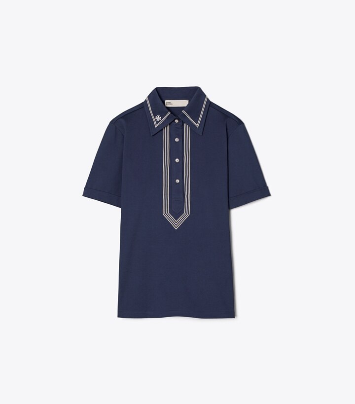 Tory Sport designer tops Mercerized Cotton Retro Polo in Tory Navy front