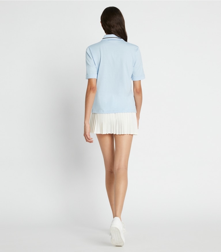 Tory Sport designer tops Mercerized Cotton Retro Polo in Ice Floe / Mocha Chip front