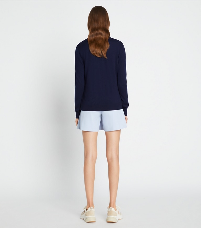 Tory Sport designer sweaters Merino Chevron Sweater in Tory Navy / New Ivory front