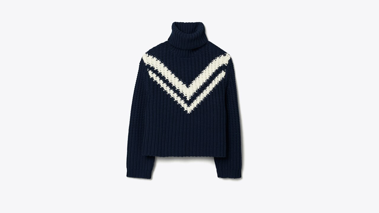 Wavlynn Chevron Pattern Turtleneck Sweater For Women
