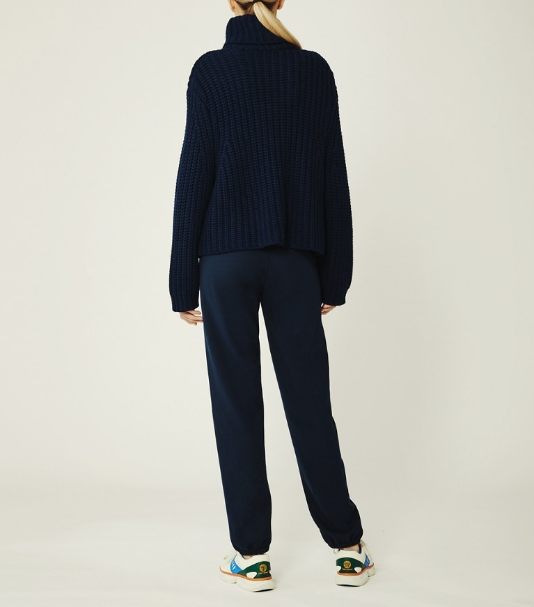 Tory Sport designer sweaters Merino Chevron Turtleneck Sweater in Tory Navy front