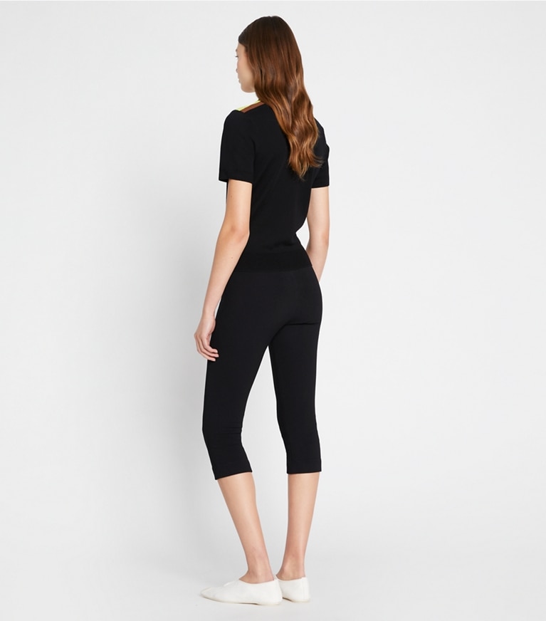 Tory Sport designer sweaters Merino Double-Stripe Short-Sleeve Sweater in Sport Black front