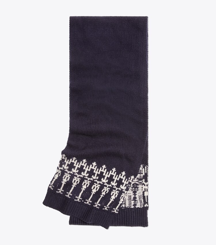Tory Sport designer Merino Fair Isle Scarf in Tory Navy Mountain Fairisle folded