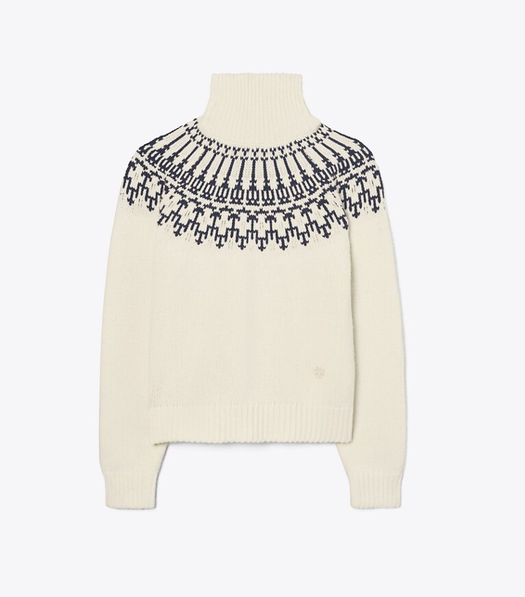 Tory Sport designer sweaters Merino Fair Isle Sweater in Snow White Mountain Fair Isle front
