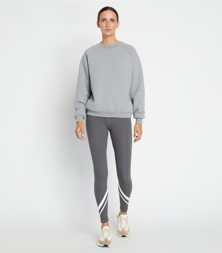 Tory Sport designer sweaters Merino French Terry Raglan Crewneck in Medium Gray Heather front