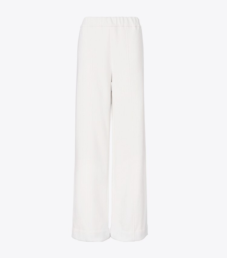 Tory Sport designer bottoms Merino French Terry Wide-Leg Pant in Snow White front
