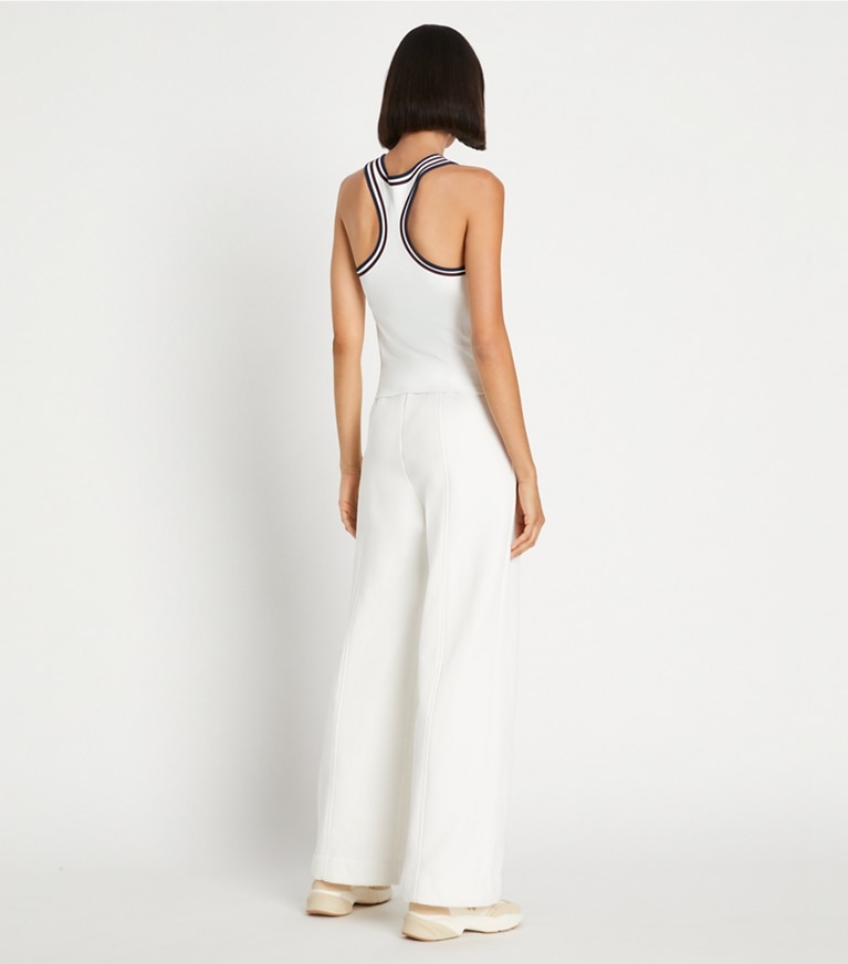 Tory Sport designer bottoms Merino French Terry Wide-Leg Pant in Snow White front