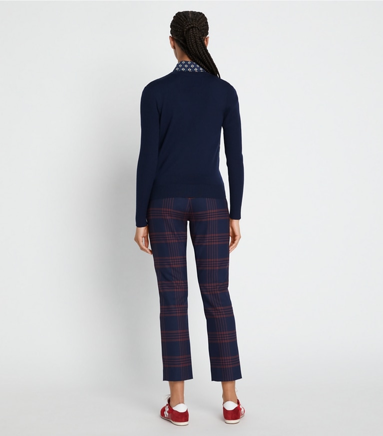Tory Sport designer sweaters Merino Jacquard-Front Cardigan in Tory Navy Diamond Toss / Tory Navy front