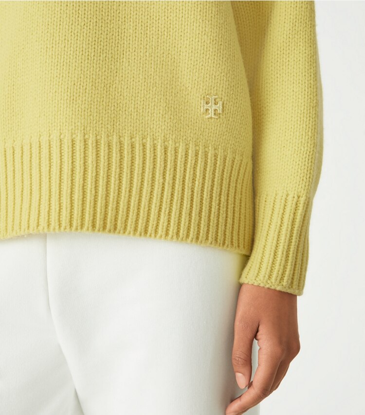 Tory Sport designer sweaters Merino Sweater in Citrea on model detail