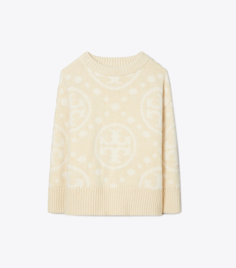 Tory Sport designer sweaters Merino T Monogram Sweater in Cream T MONOGRAM JUMBO SPORT front