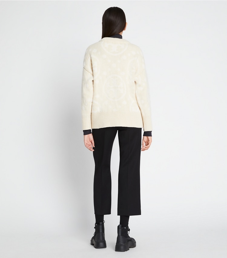 Tory Sport designer sweaters Merino T Monogram Sweater in Cream T MONOGRAM JUMBO SPORT on model back