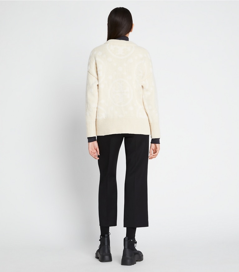 Tory Sport designer sweaters Merino T Monogram Sweater in Cream T MONOGRAM JUMBO SPORT front