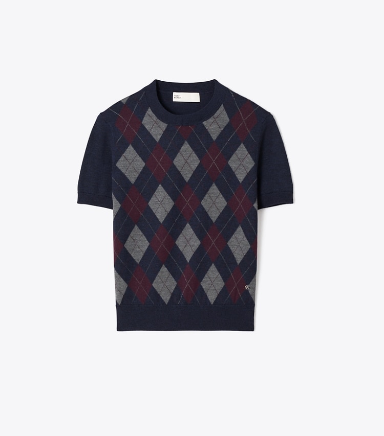 Tory Burch designer sweaters Merino Wool Argyle Sweater in Navy Argyle front