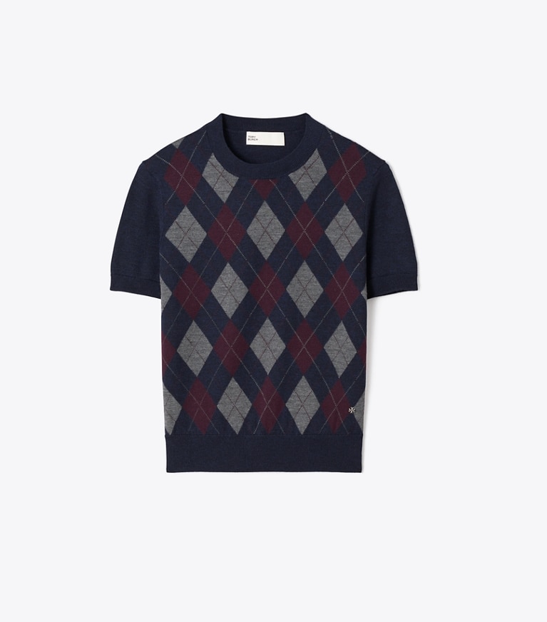 Tory Burch designer sweaters Merino Wool Argyle Sweater in Navy Argyle front