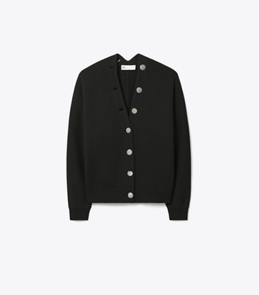Tory Burch designer sweaters Merino Wool Cardigan in Black front