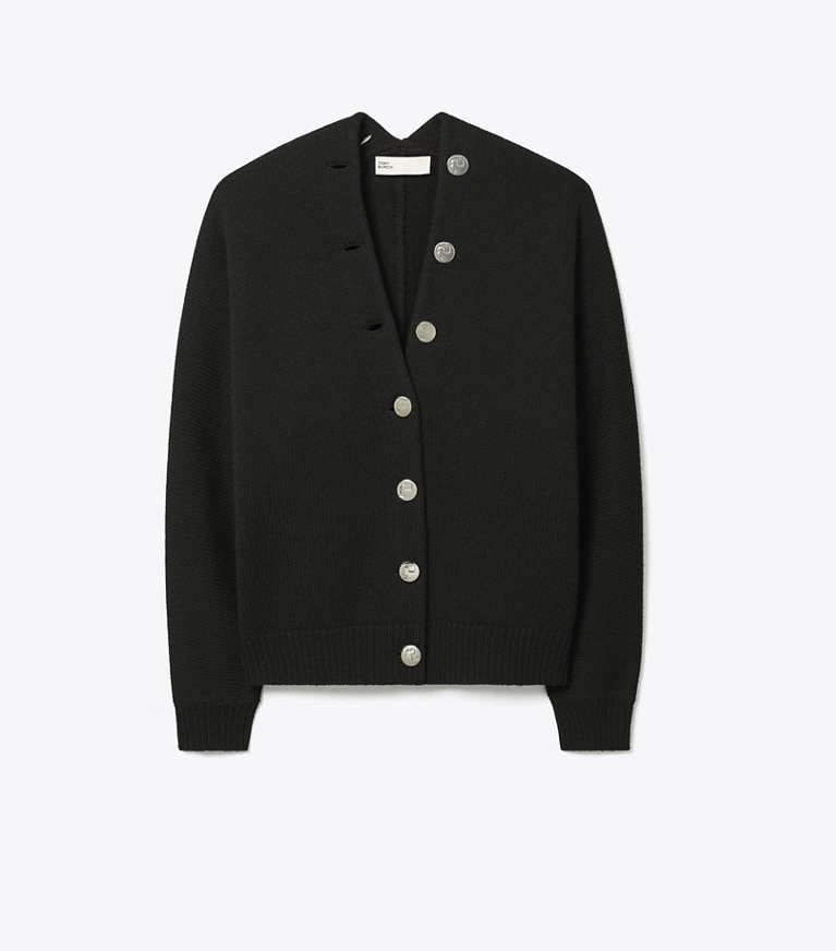 Tory Burch designer sweaters Merino Wool Cardigan in Black front
