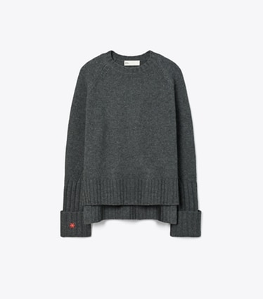 Tory Burch designer sweaters Merino Wool Sweater in Graphite Melange front