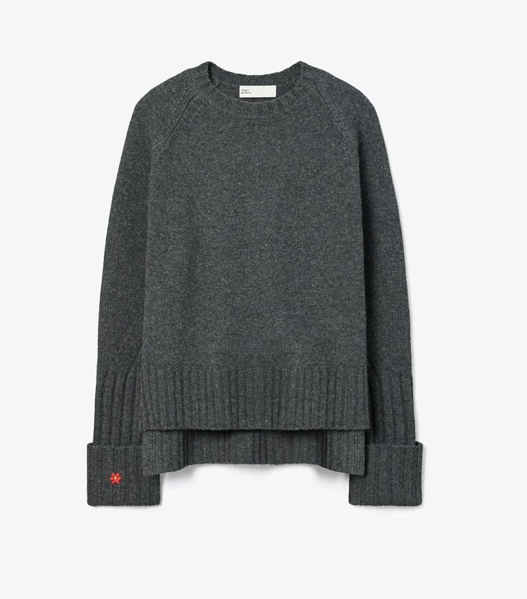 Tory Burch designer sweaters Merino Wool Sweater in Graphite Melange front