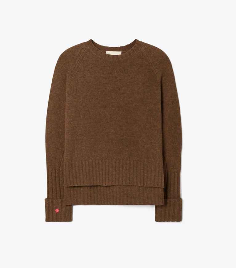 Tory Burch designer sweaters Merino Wool Sweater in Dark Roast front