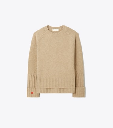 Tory Burch designer sweaters Merino Wool Sweater in Melange Oatmeal front