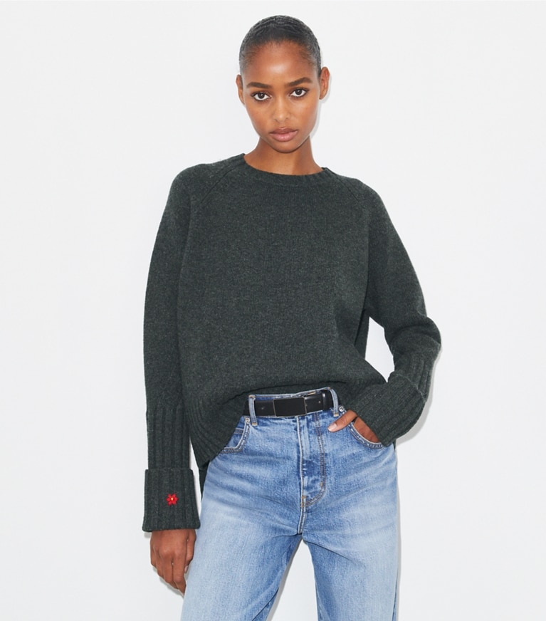 Tory Burch designer sweaters Merino Wool Sweater in Graphite Melange front