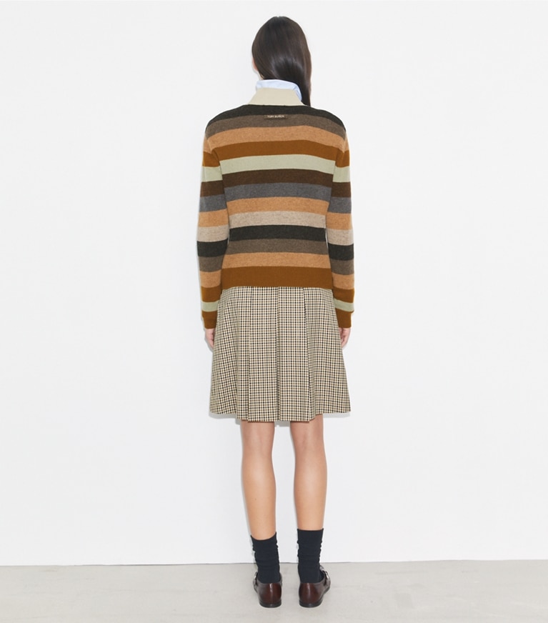 Tory Burch designer sweaters Merino Wool Turtleneck in Sage Grey Evening Stripe front