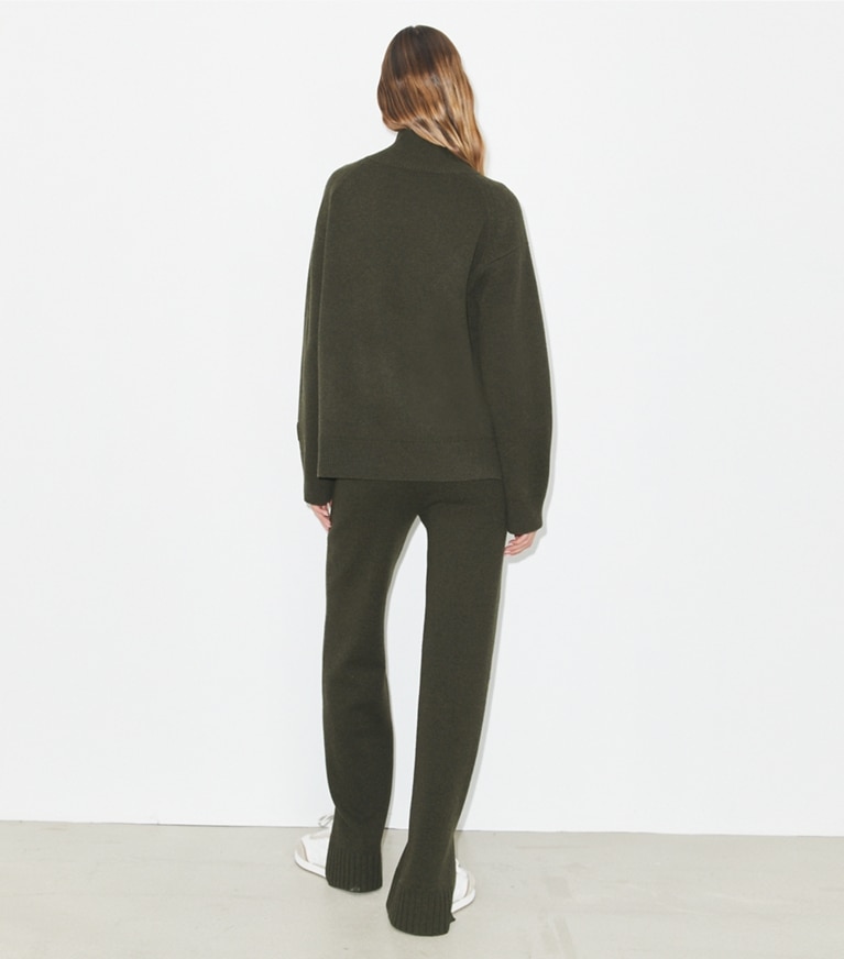 Tory Burch designer sweaters Merino Wool Turtleneck Sweater in Loden front