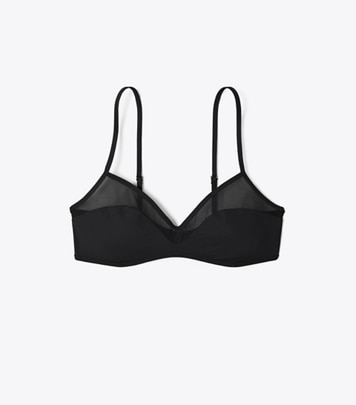 Tory Burch designer two pieces Mesh Bikini Top in Black / Black front