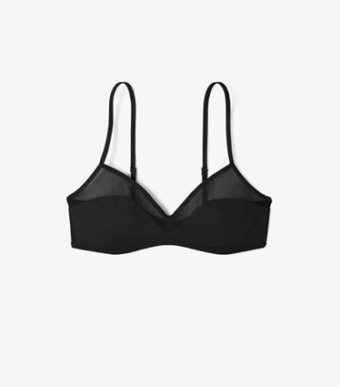 Tory Burch designer two pieces Mesh Bikini Top in Black / Black front