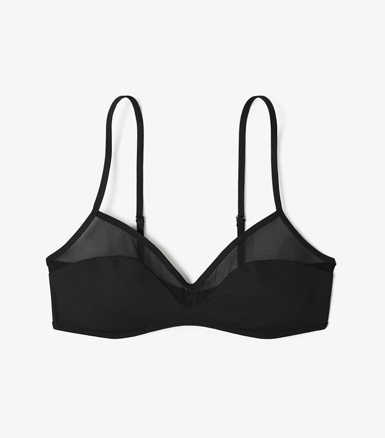 Tory Burch designer two pieces Mesh Bikini Top in Black / Black front
