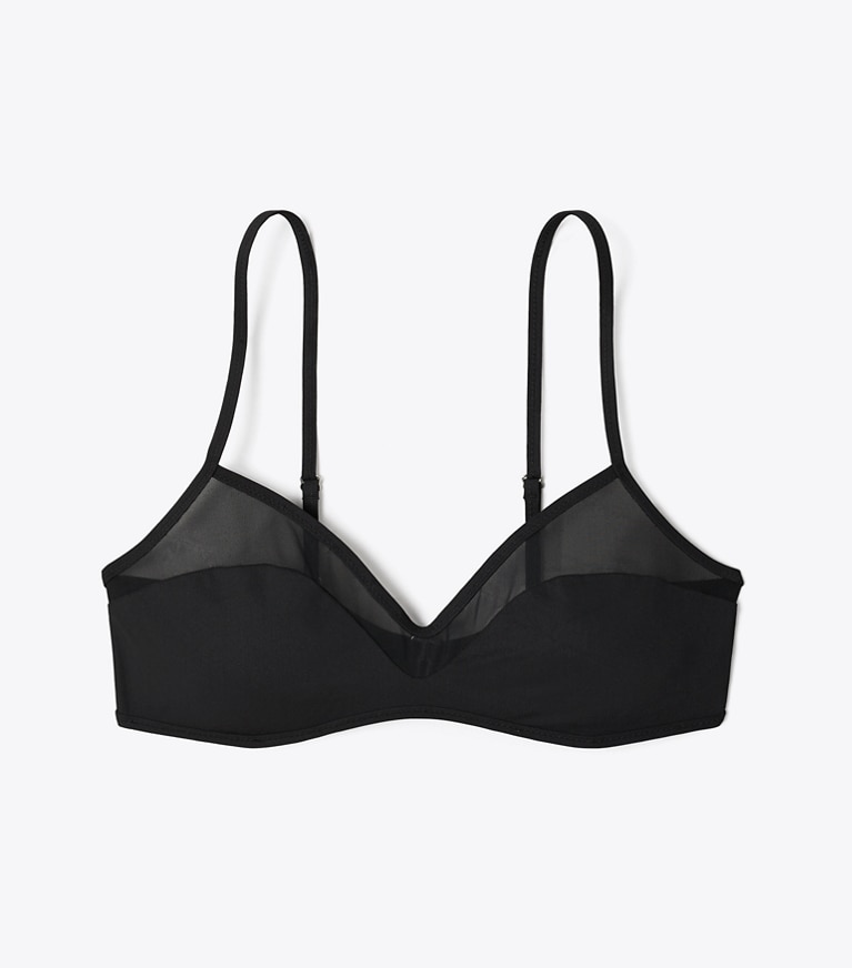 Tory Burch designer two pieces Mesh Bikini Top in Black / Black front