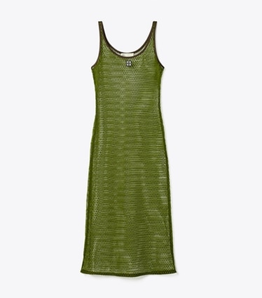 Tory Burch designer coverups Mesh Dress in Deep Chocolate / Vivid Lime front