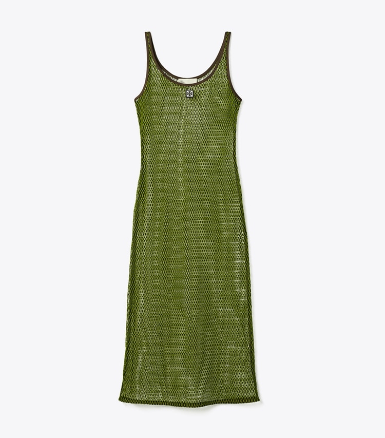 Tory Burch designer coverups Mesh Dress in Deep Chocolate / Vivid Lime front