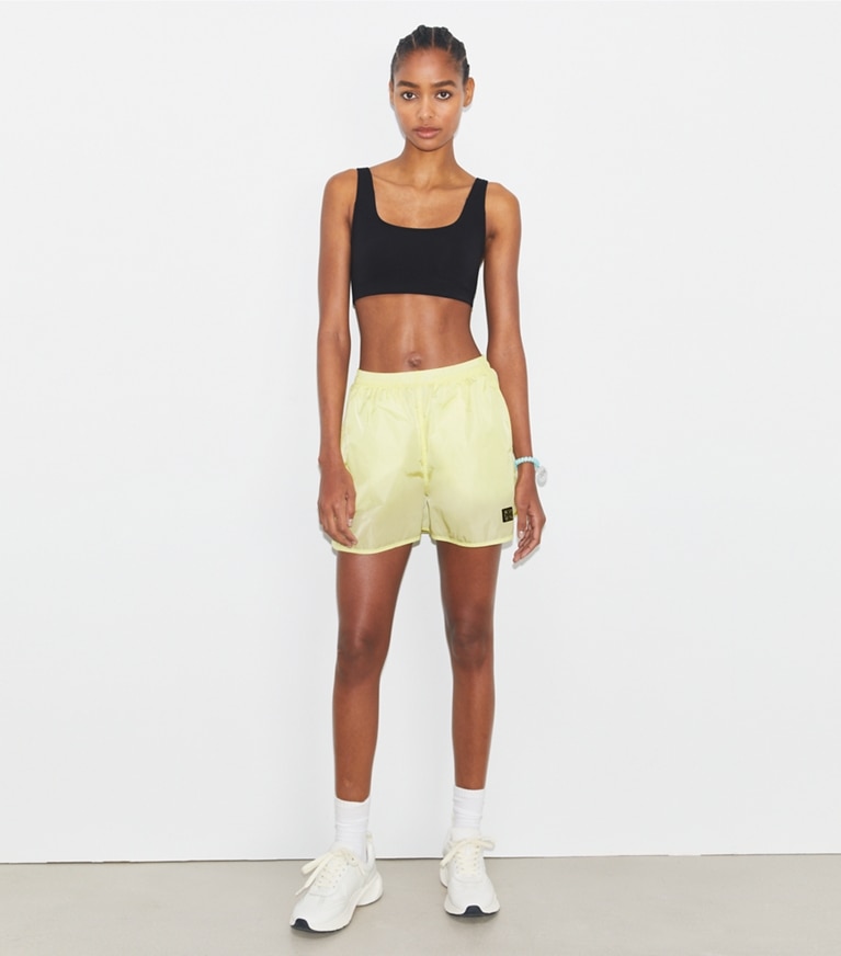 Tory Sport designer bottoms Mesh-Panel Nylon Short in Lumen front