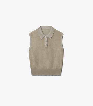 Tory Burch designer sweaters Mesh Polo in Starlight Titanium front