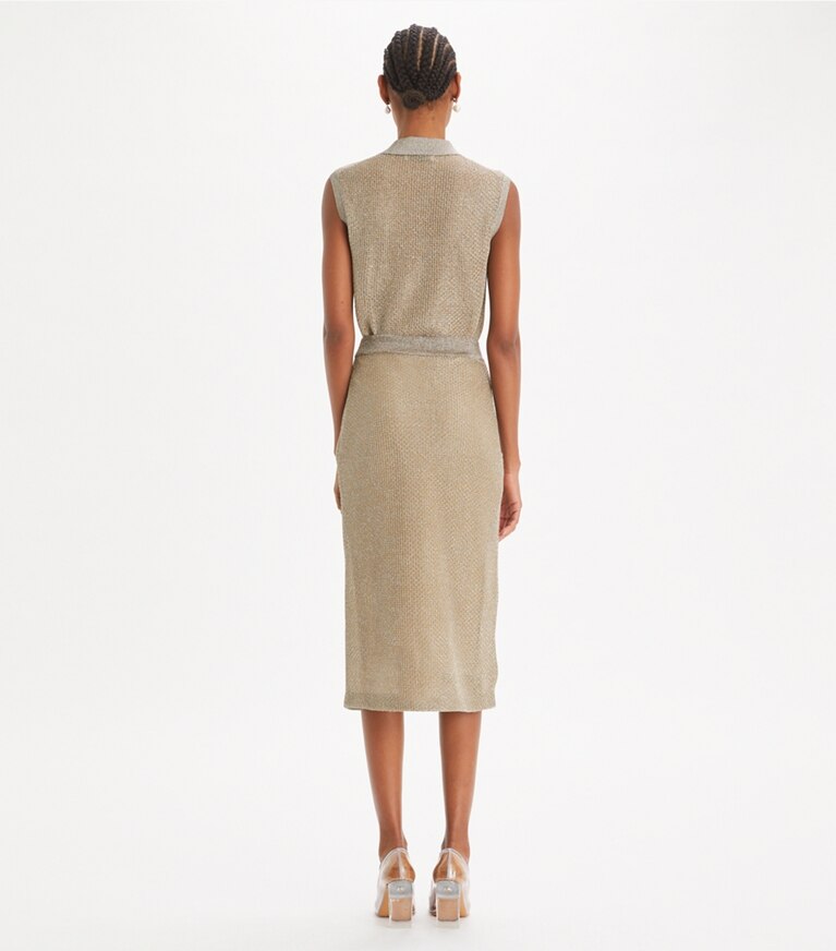 Tory Burch designer トップス メッシュ ポロシャツ in Starlight Titanium front