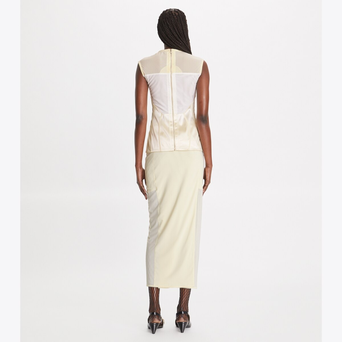 スカート TORY BURCH Woman Skirt Beige 160596 253 mesh-skirt-on-model-back.